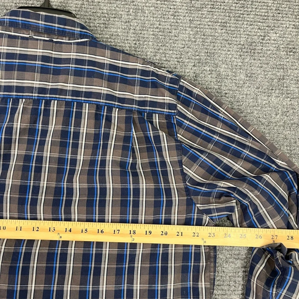North‎ Face Plaid Button Down Shirt Long Sleeve Outdoor Hiking Blue Brown L Mens